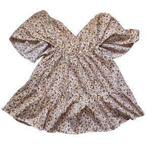 For Good Floral Flutter Sleeve Mini Dress With V-Neckline & Lace-Up Back